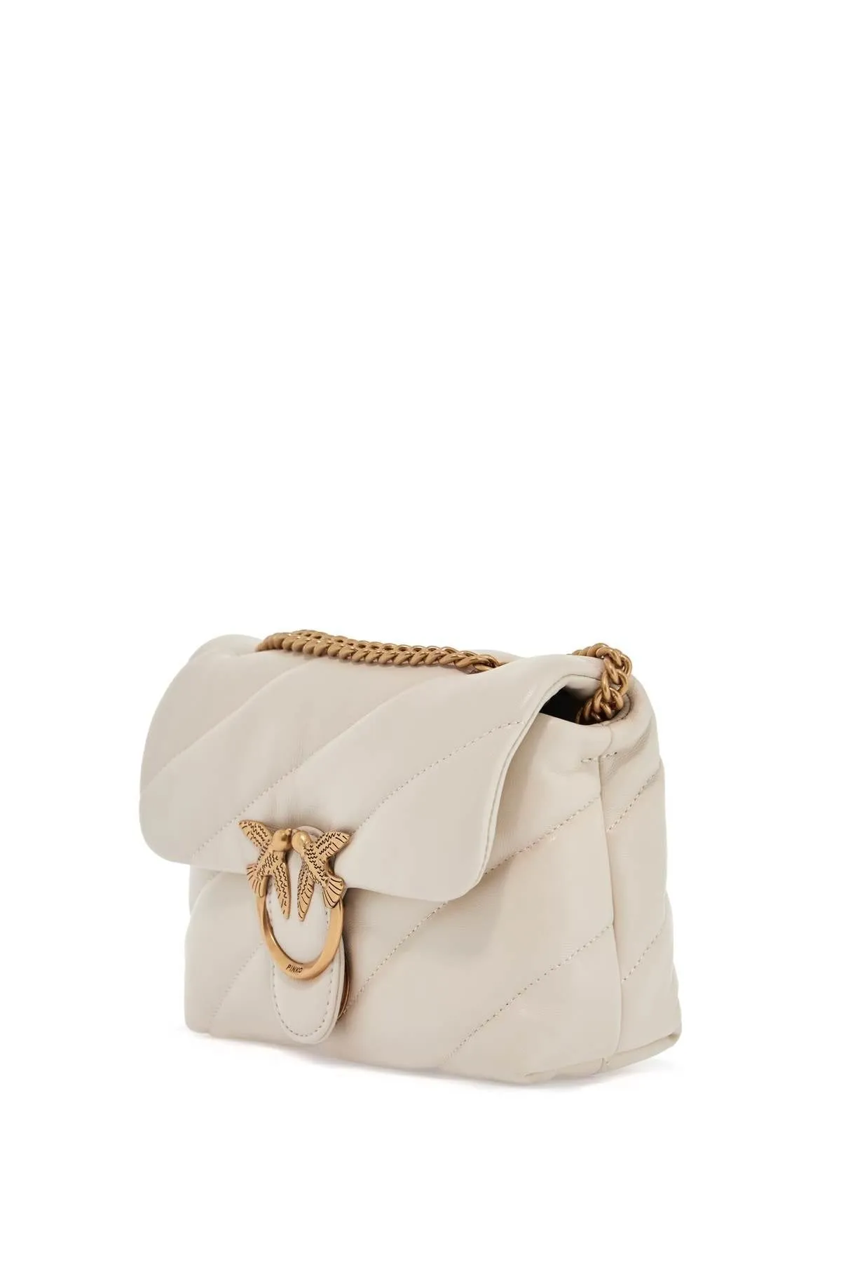MINI LOVE PUFF QUILTED BAG WHITE SILK CHAIN SHOULDER