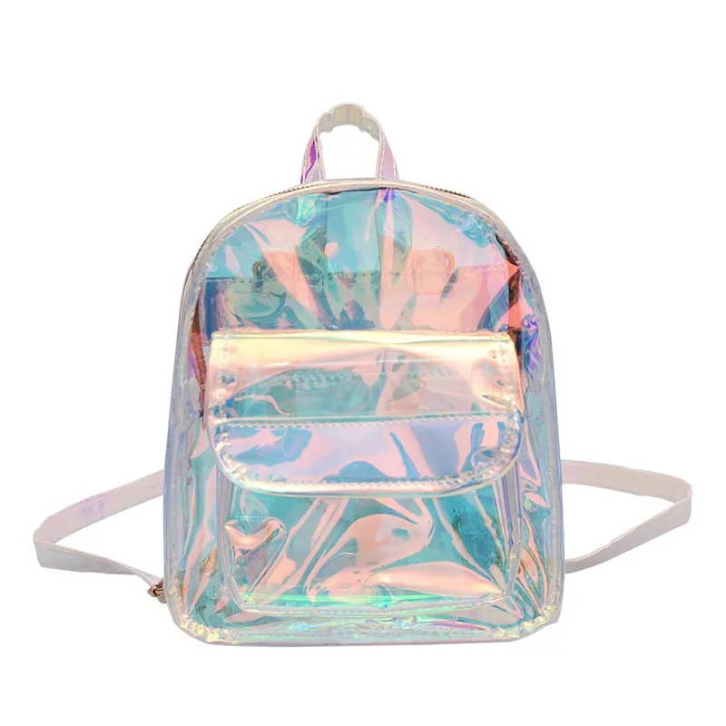 Mini Travel Bags Silver Laser Backpack Women Girls Shoulder Bag PU Leather Holographic Backpack School Bags for Teenage Girls