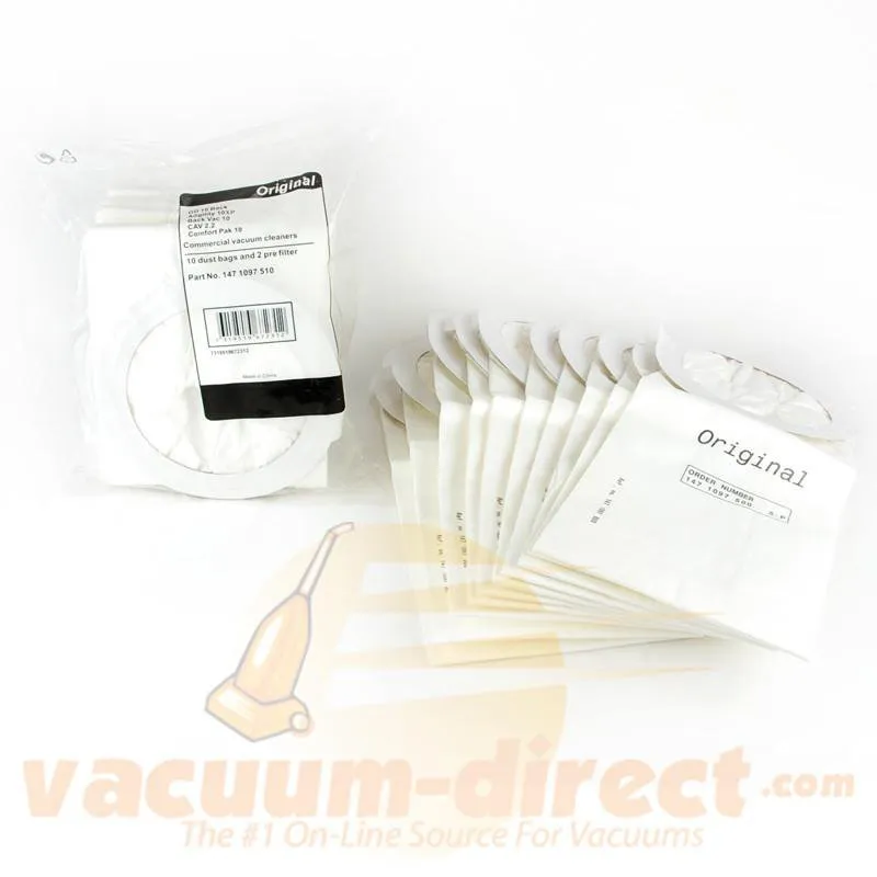 Nilfisk - Advance Kent Clarke Backpack Vacuum Bag & Filter Set - 10 bags & 2 pre-filters