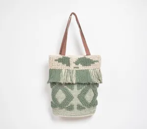 Olive Deco Tufted & Tasseled Tote Bag