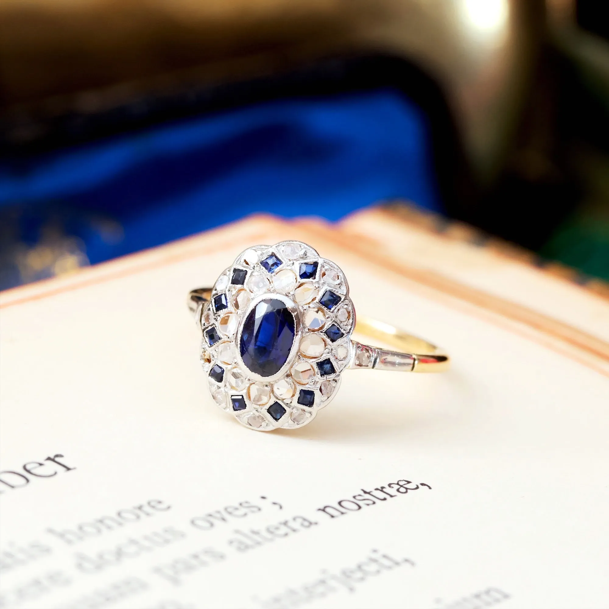 Original Antique Sapphire & Diamond Lacework Cluster Ring