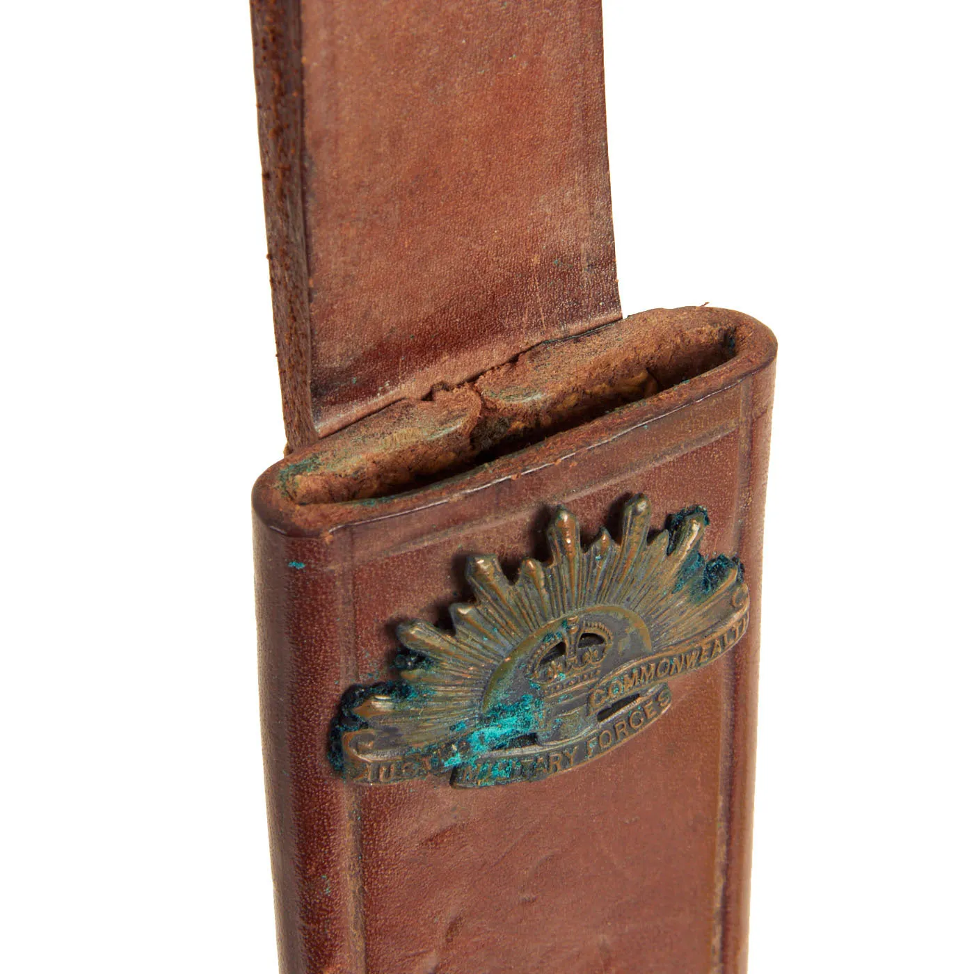 Original Australian WWII Large Cog Guard Knuckle Bowie Style Fighting Knife With Leather Scabbard