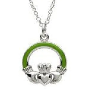 PlatinumWare Green Enamel Claddagh Pendant
