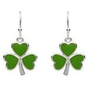PlatinumWare Green Enamel Shamrock Earrings