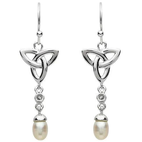 PlatinumWare Trinity Knot White Stone Pearl Drop Earrings