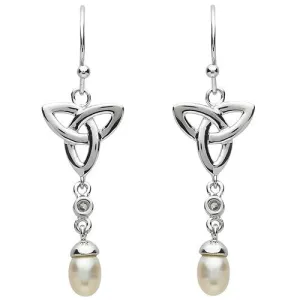 PlatinumWare Trinity Knot White Stone Pearl Drop Earrings