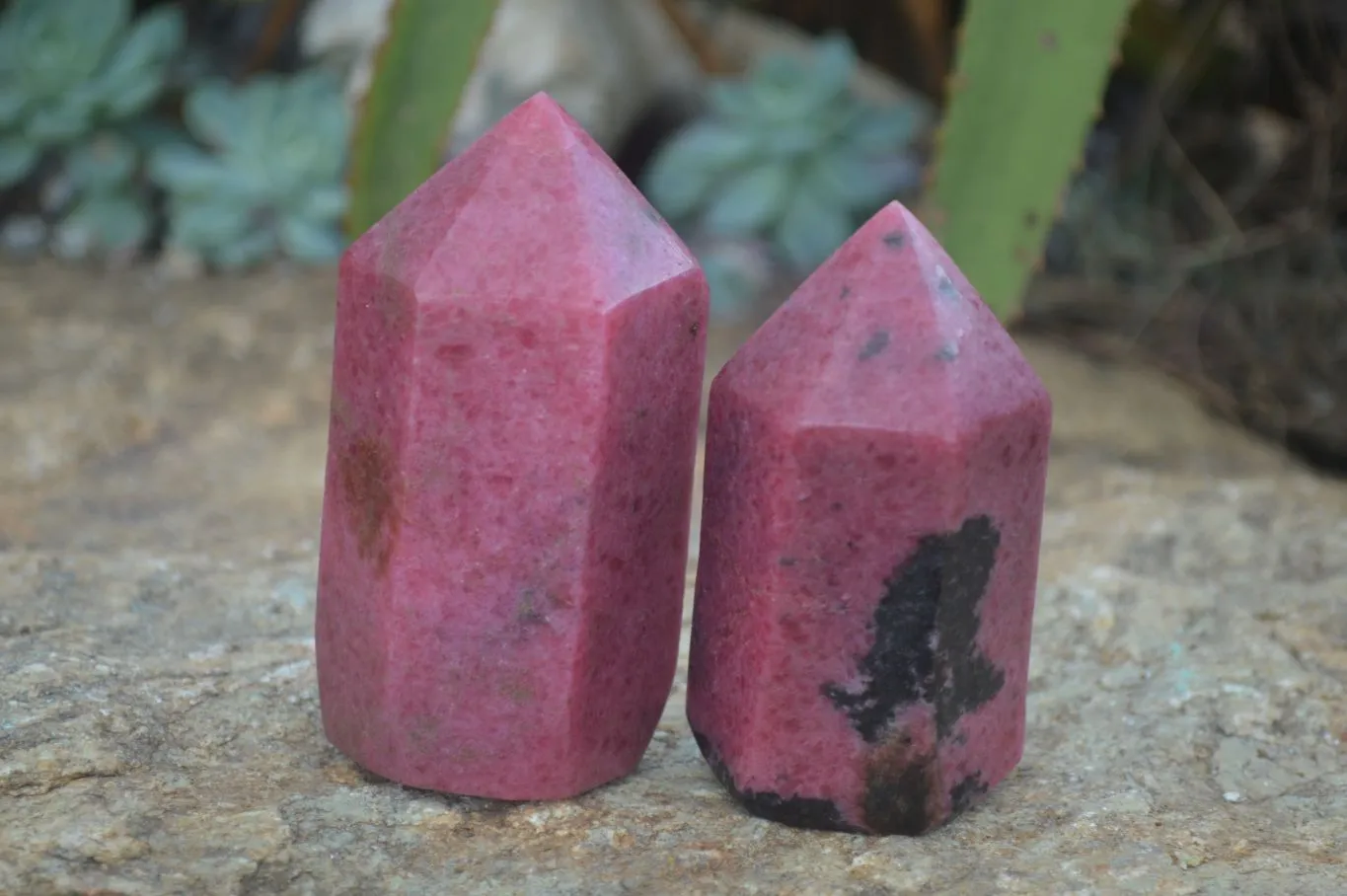 Polished Bright Pink Rhodonite Points x 3 From Madagascar
