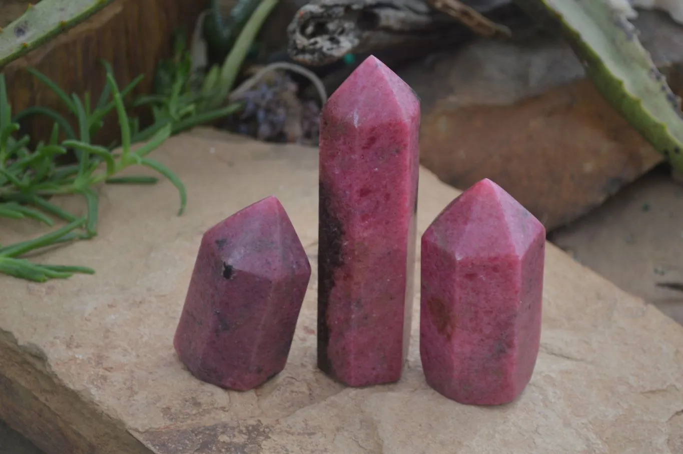 Polished Bright Pink Rhodonite Points x 3 From Madagascar