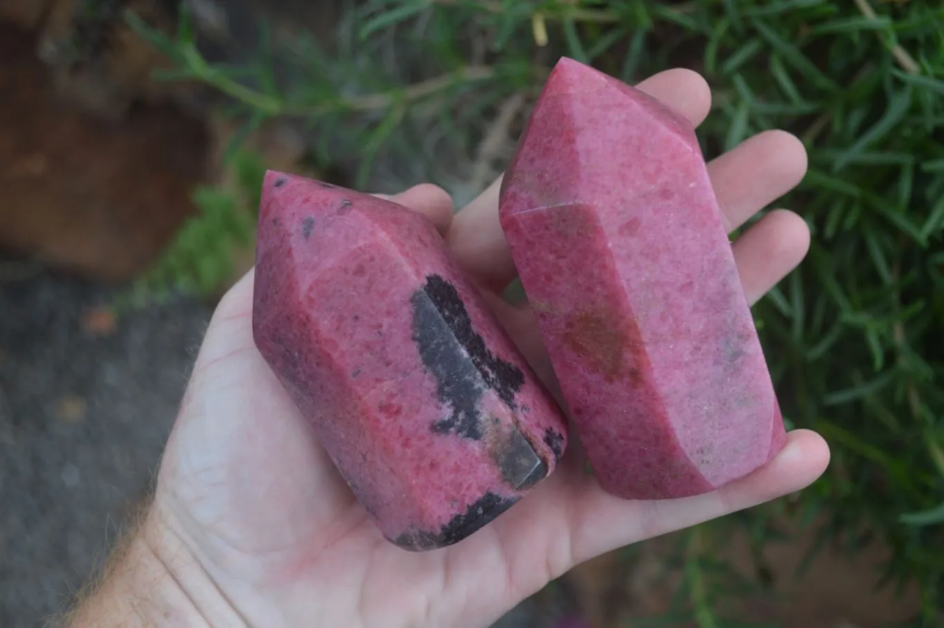 Polished Bright Pink Rhodonite Points x 3 From Madagascar