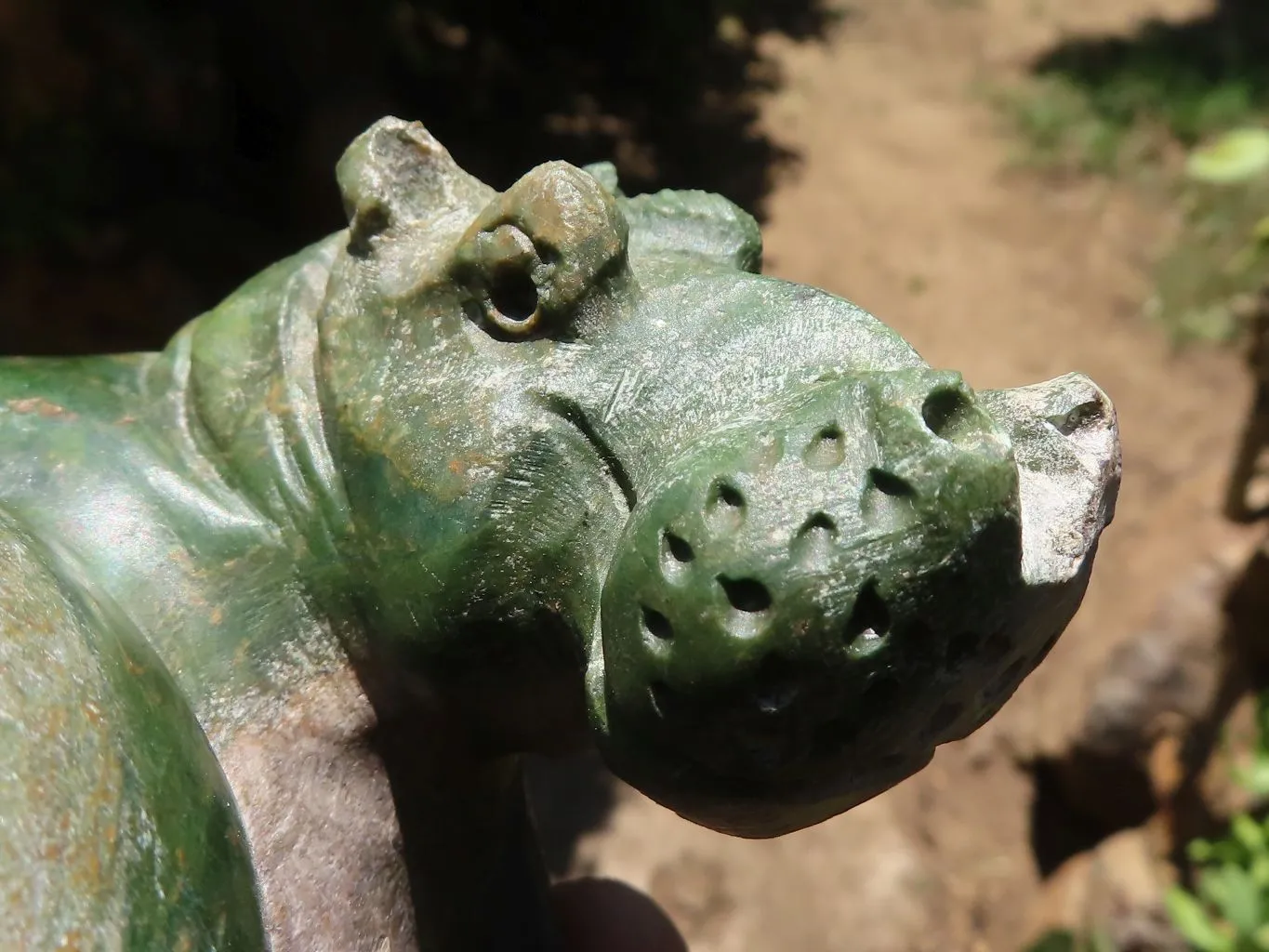 Polished Green Verdite Twin Hippo Carvings  x 2 From Zimbabwe