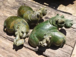 Polished Green Verdite Twin Hippo Carvings  x 2 From Zimbabwe