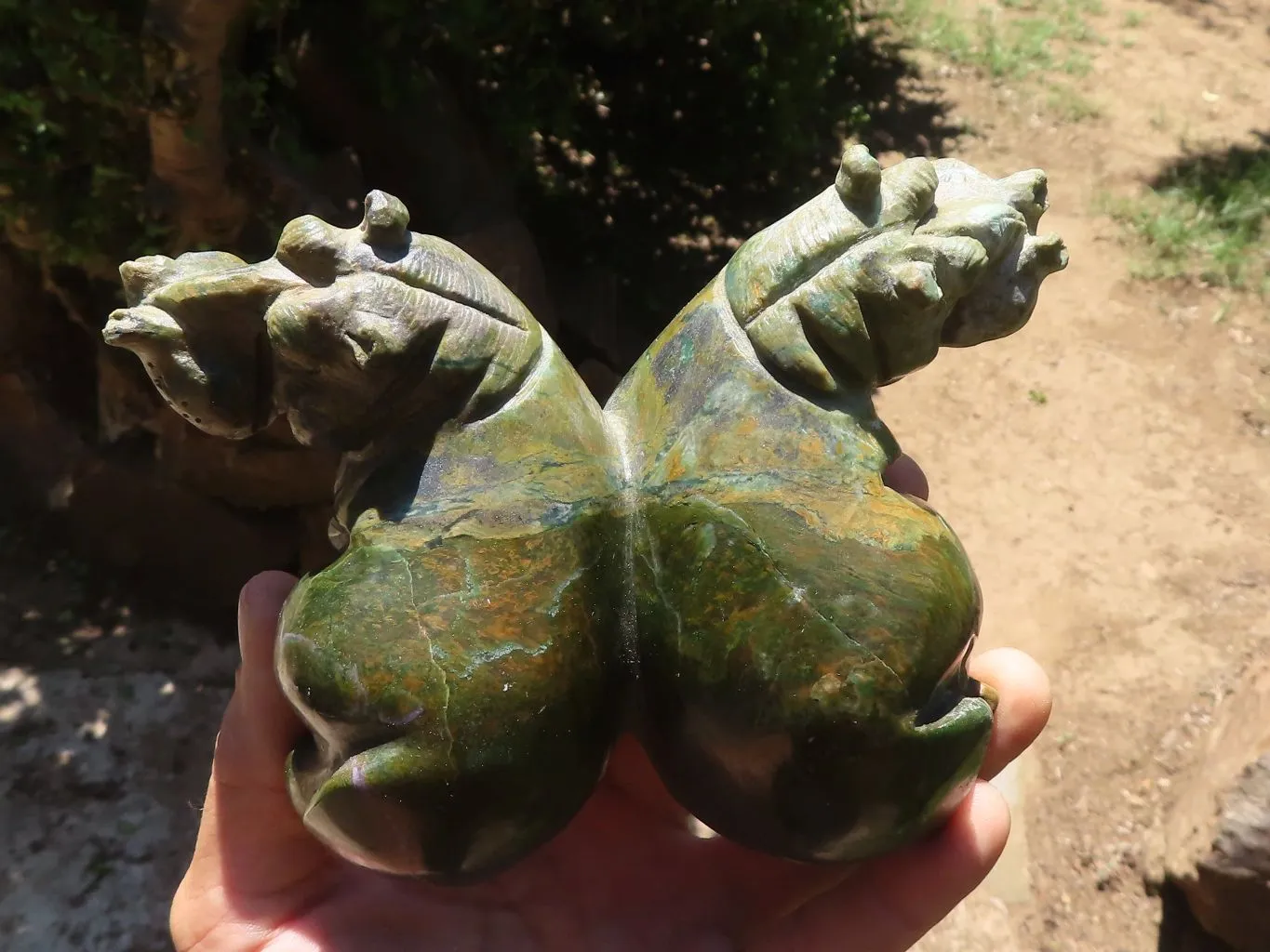 Polished Green Verdite Twin Hippo Carvings  x 2 From Zimbabwe