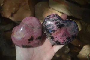 Polished Pink & Black Rhodonite Hearts x 4 From Madagascar