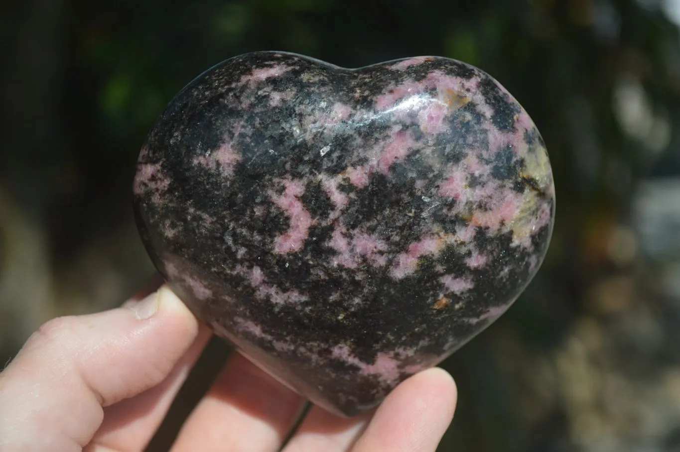 Polished Pink & Black Rhodonite Hearts x 4 From Madagascar