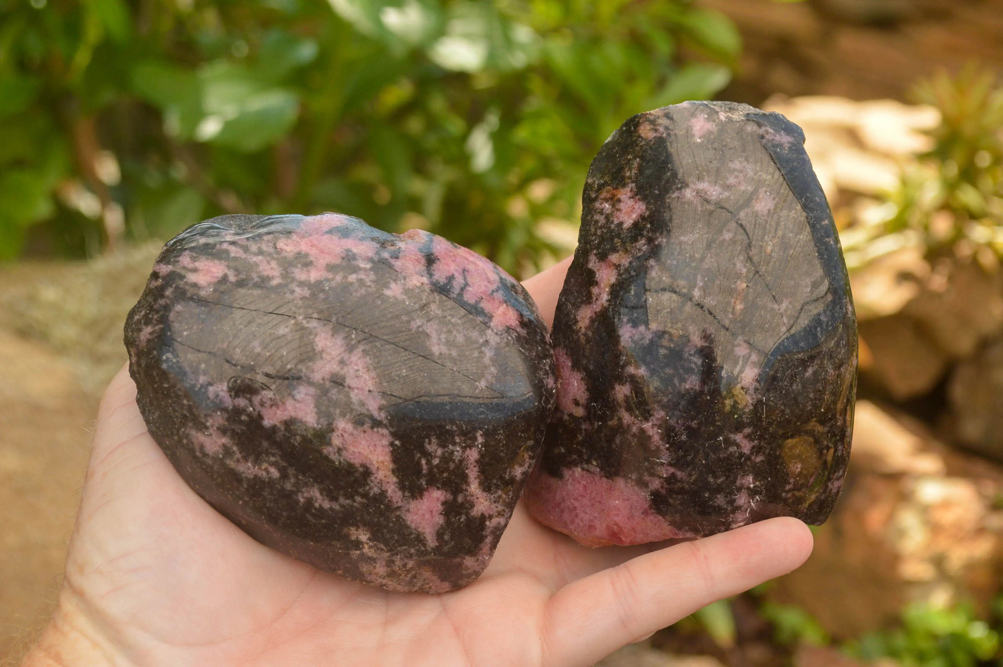 Polished Pink Rhodonite Free Forms x 4 From Madagascar