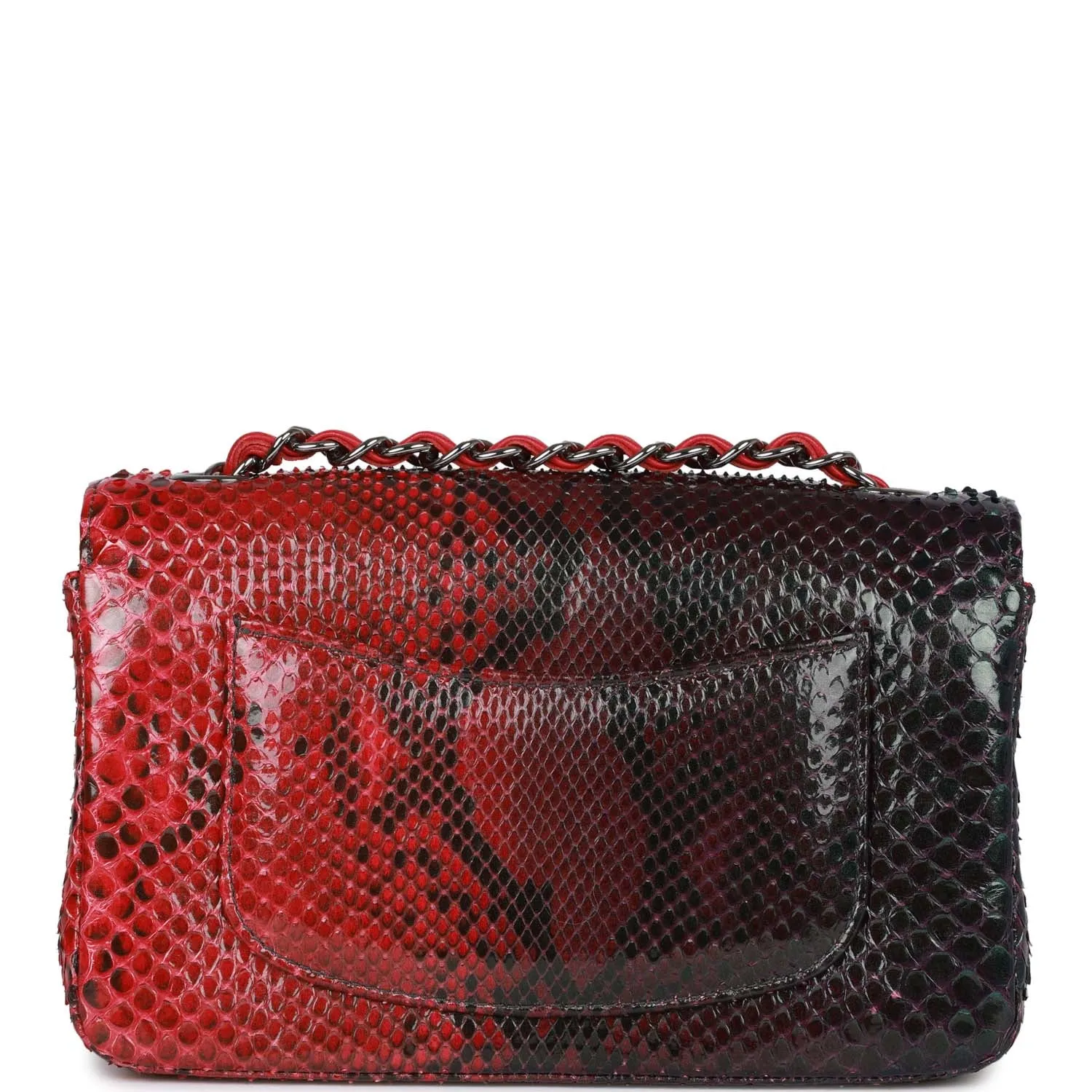 Pre-owned Chanel Mini Rectangular Flap Bag Red and Black Python Ruthenium Hardware