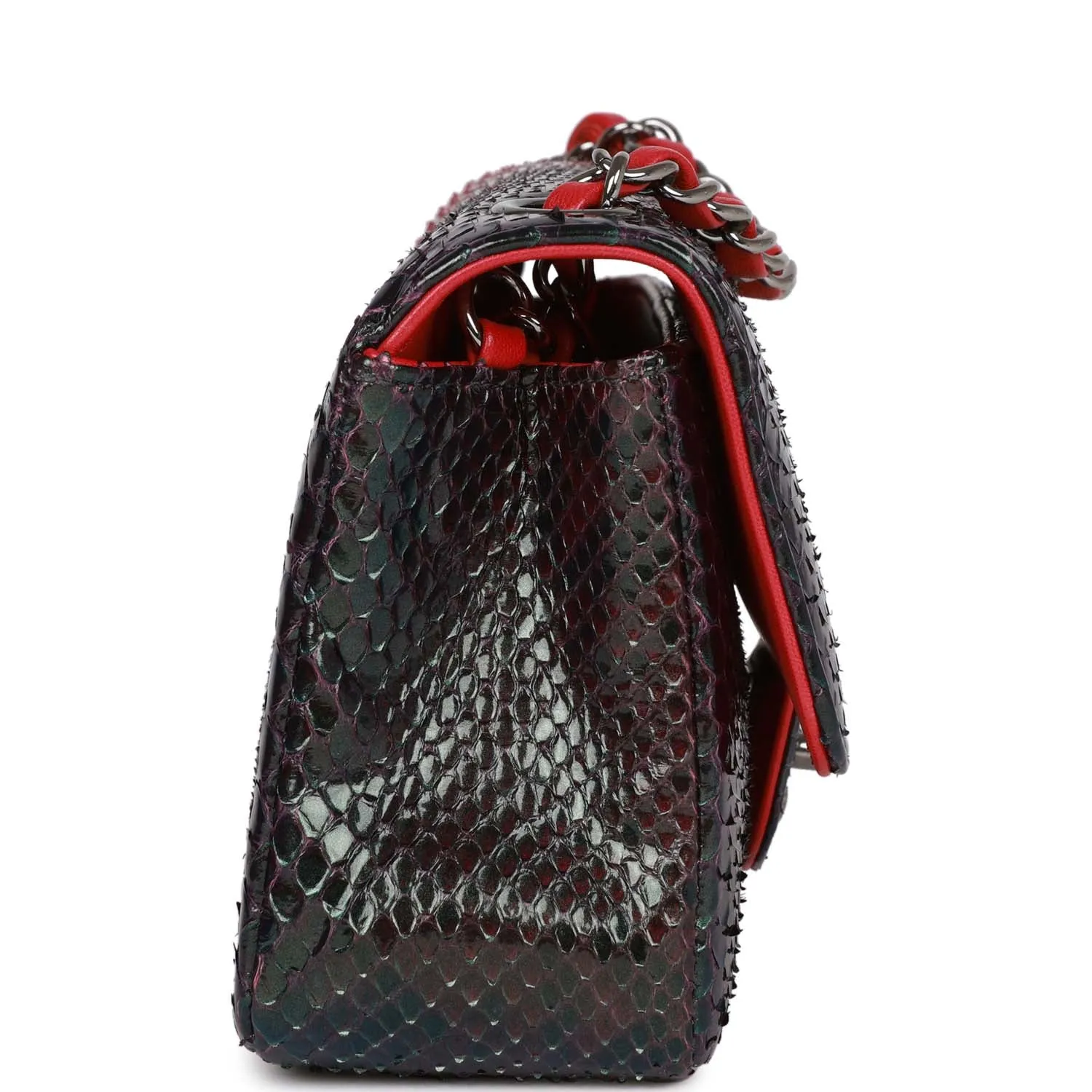 Pre-owned Chanel Mini Rectangular Flap Bag Red and Black Python Ruthenium Hardware