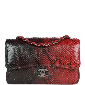 Pre-owned Chanel Mini Rectangular Flap Bag Red and Black Python Ruthenium Hardware