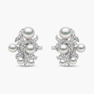 Raindrop 18K Gold Akoya Pearl and Diamond Cluster Earrings