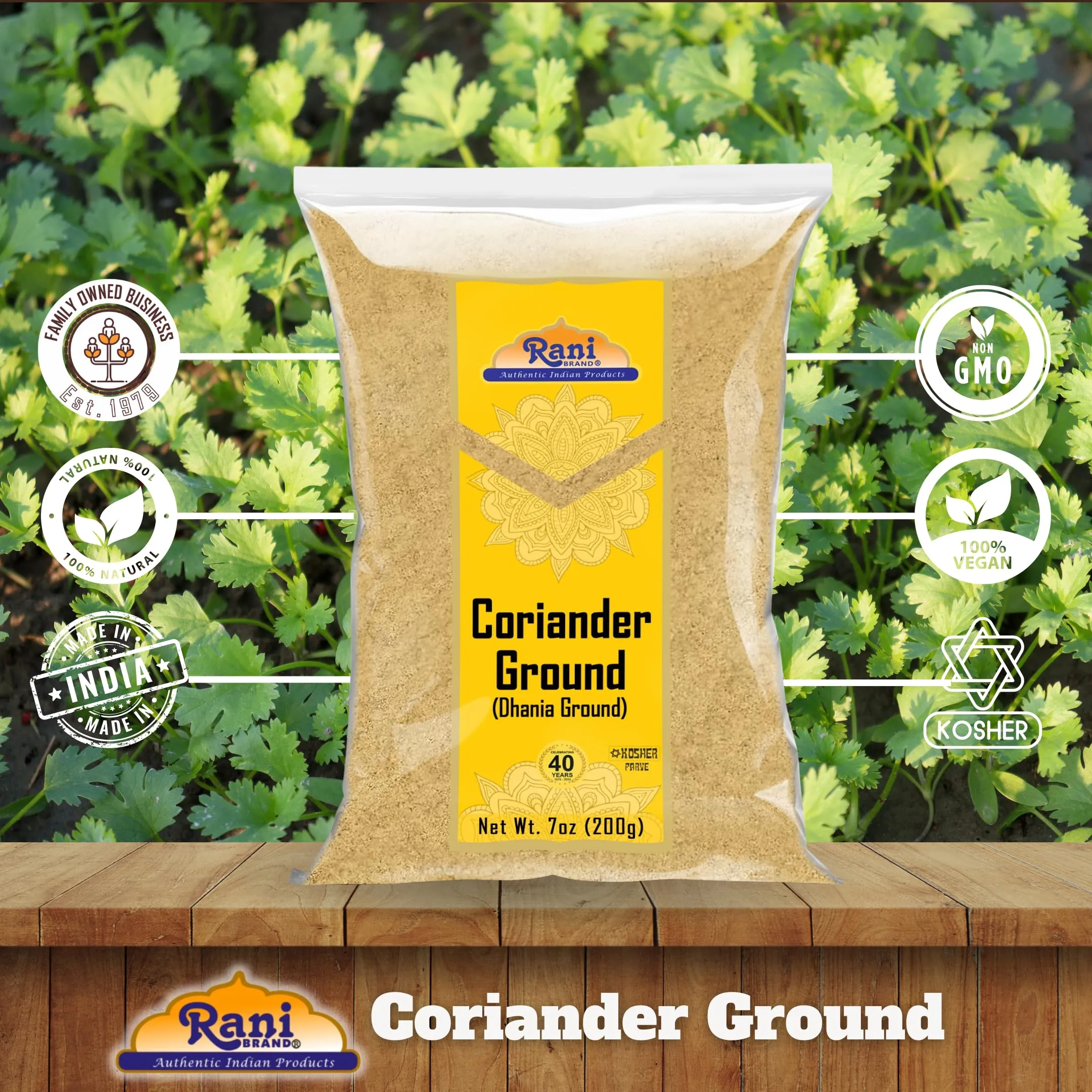 Rani Coriander Ground Powder (Indian Dhania) Spice, 7oz (200g) ~ All Natural, Salt-Free | Vegan | No Colors | Gluten Friendly | NON-GMO | Kosher