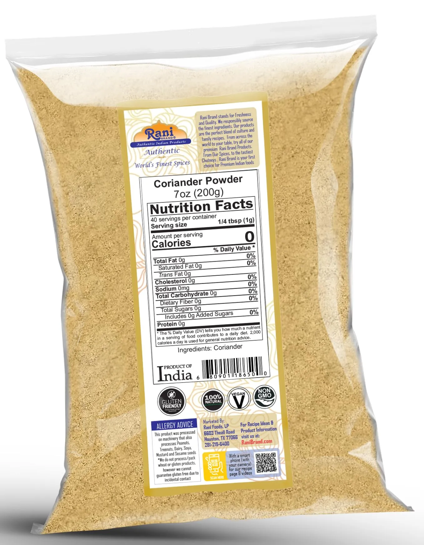 Rani Coriander Ground Powder (Indian Dhania) Spice, 7oz (200g) ~ All Natural, Salt-Free | Vegan | No Colors | Gluten Friendly | NON-GMO | Kosher