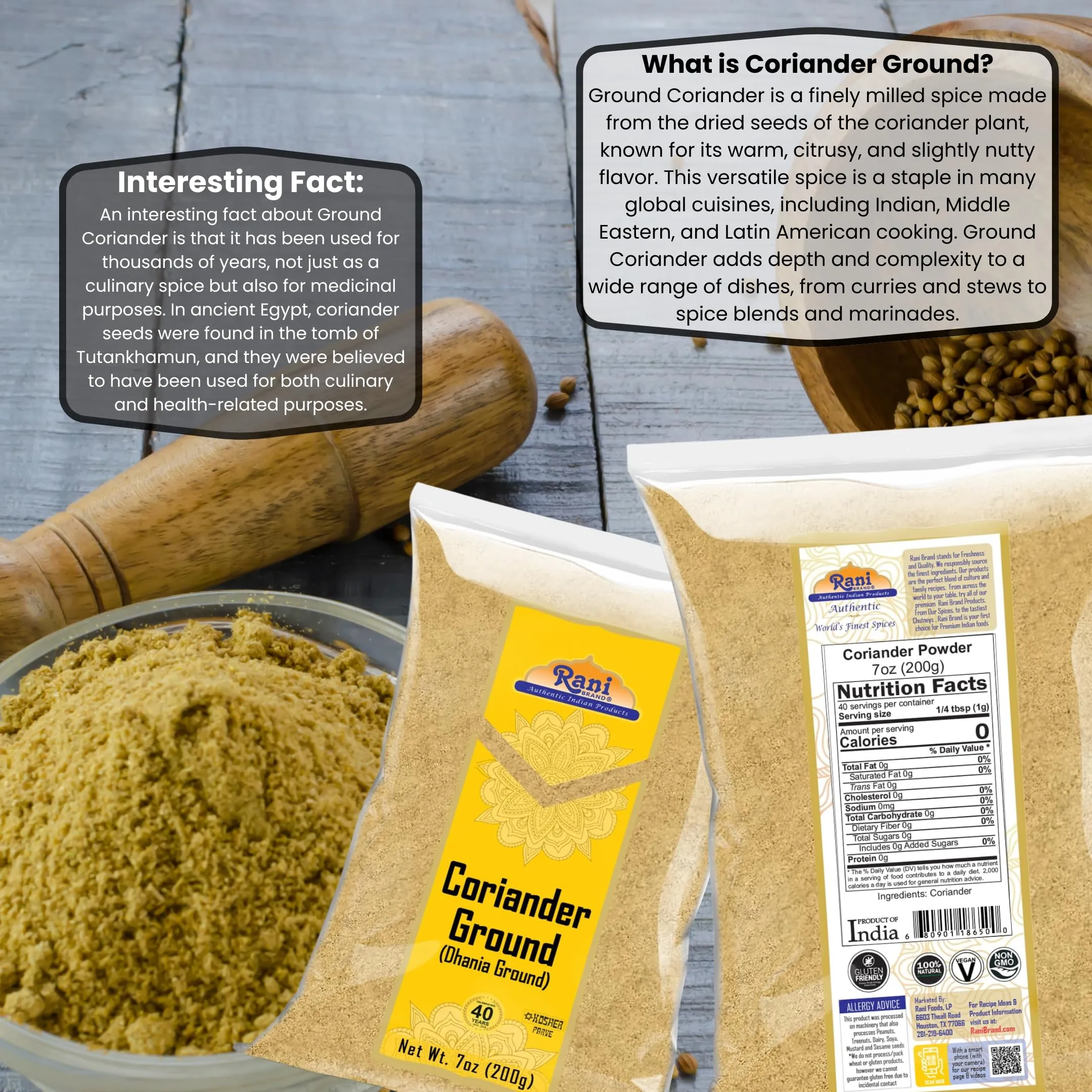 Rani Coriander Ground Powder (Indian Dhania) Spice, 7oz (200g) ~ All Natural, Salt-Free | Vegan | No Colors | Gluten Friendly | NON-GMO | Kosher