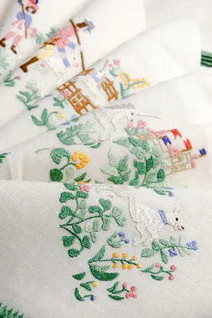 Rare Vintage Unicorn Hunt Fine Linen Baroness Rapisardi Placemats & Napkins for 8