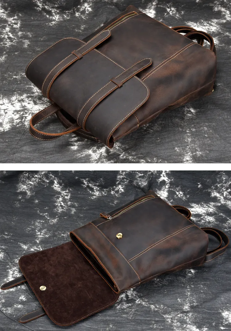 Retro Simple Leather Backpack 8110