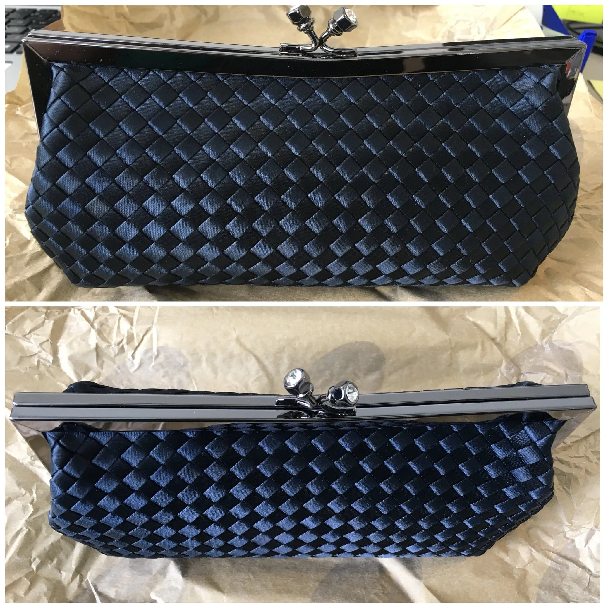 Scheilan Black Fabric Weave Knot Clutch/Shoulder Bag