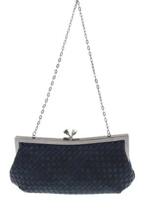 Scheilan Black Fabric Weave Knot Clutch/Shoulder Bag