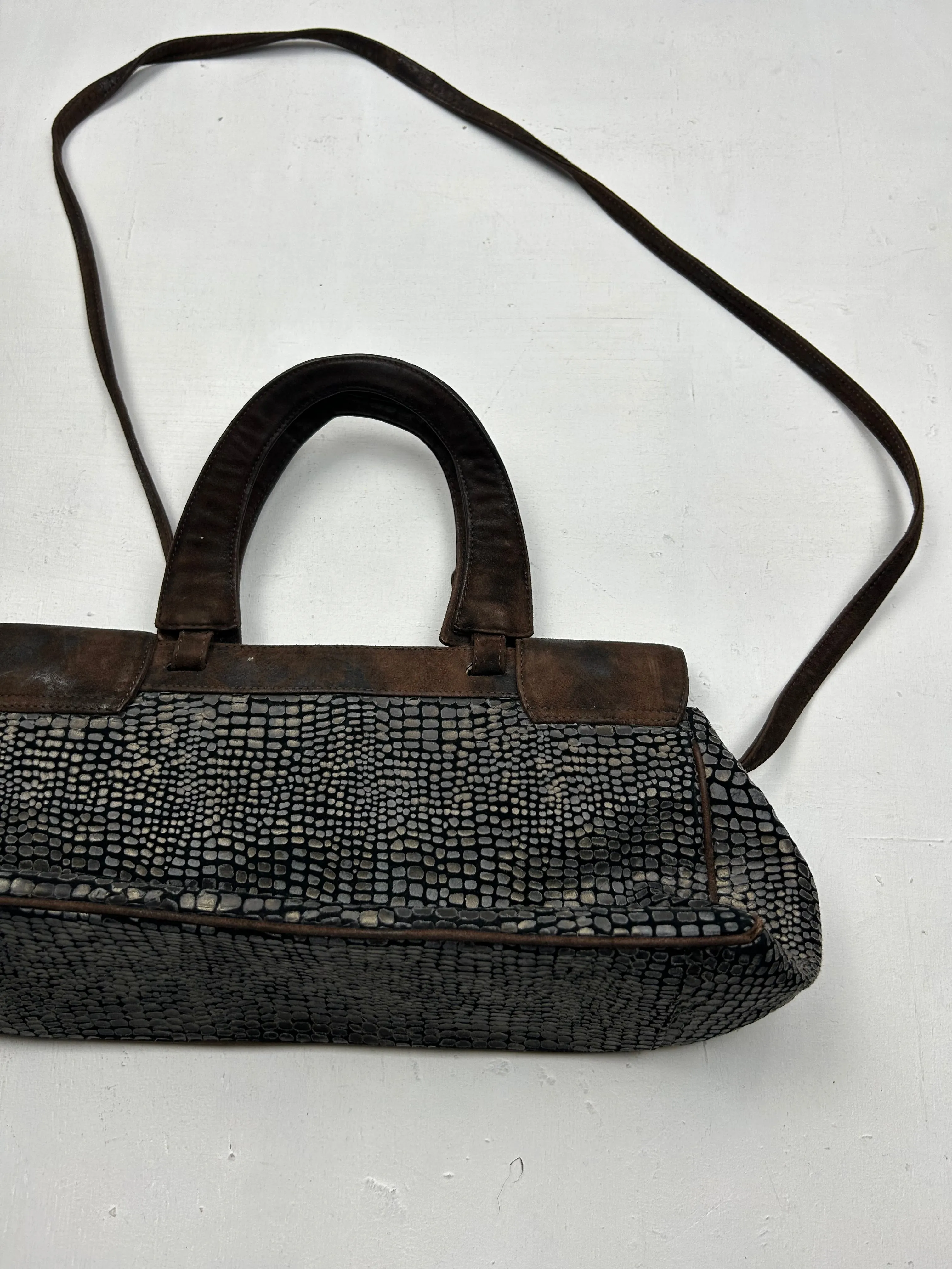 Set Brown croco kitten heels   medium crossbody handbag