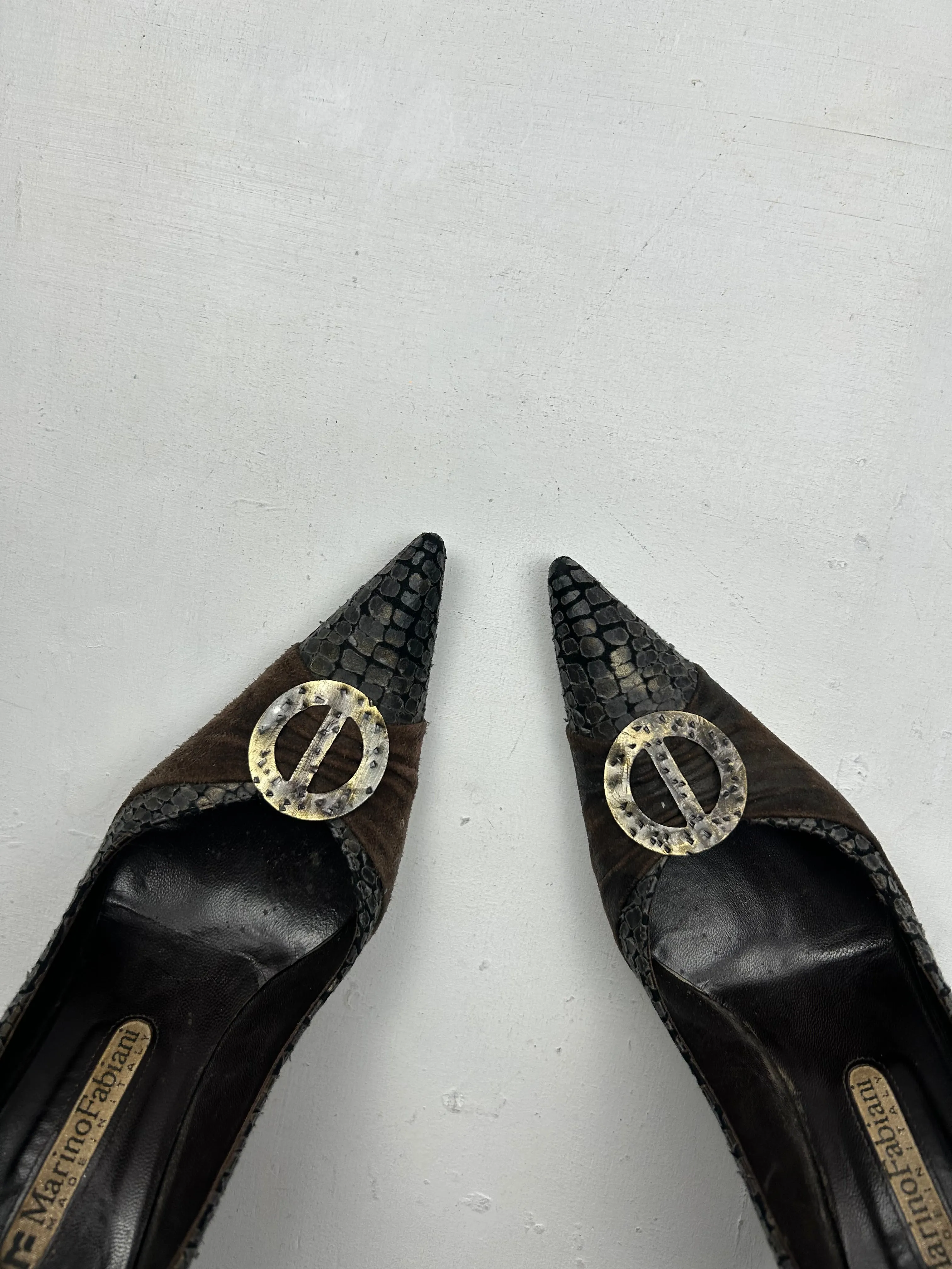 Set Brown croco kitten heels   medium crossbody handbag