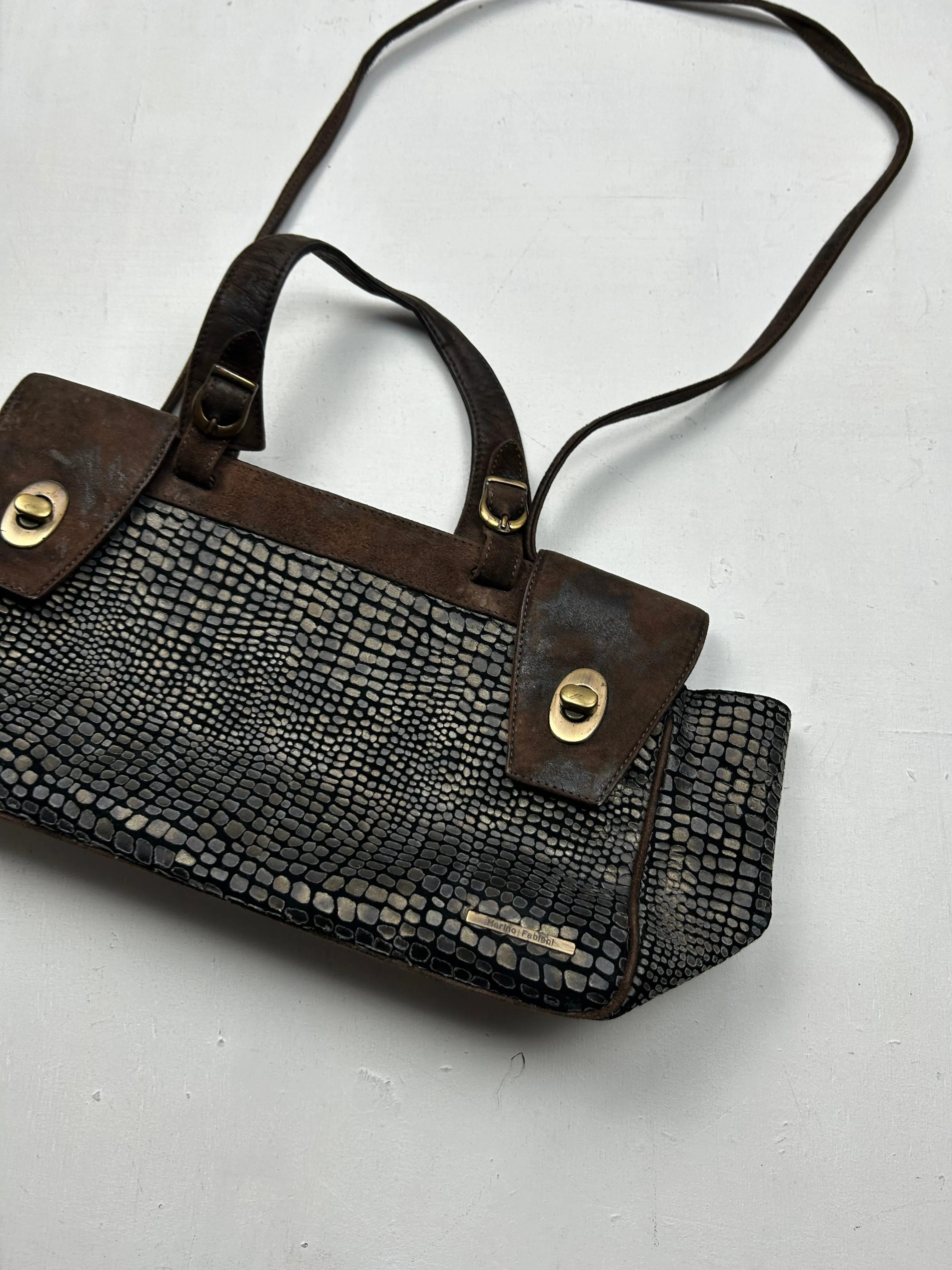 Set Brown croco kitten heels   medium crossbody handbag