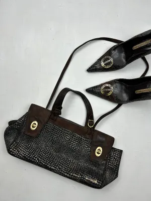 Set Brown croco kitten heels   medium crossbody handbag
