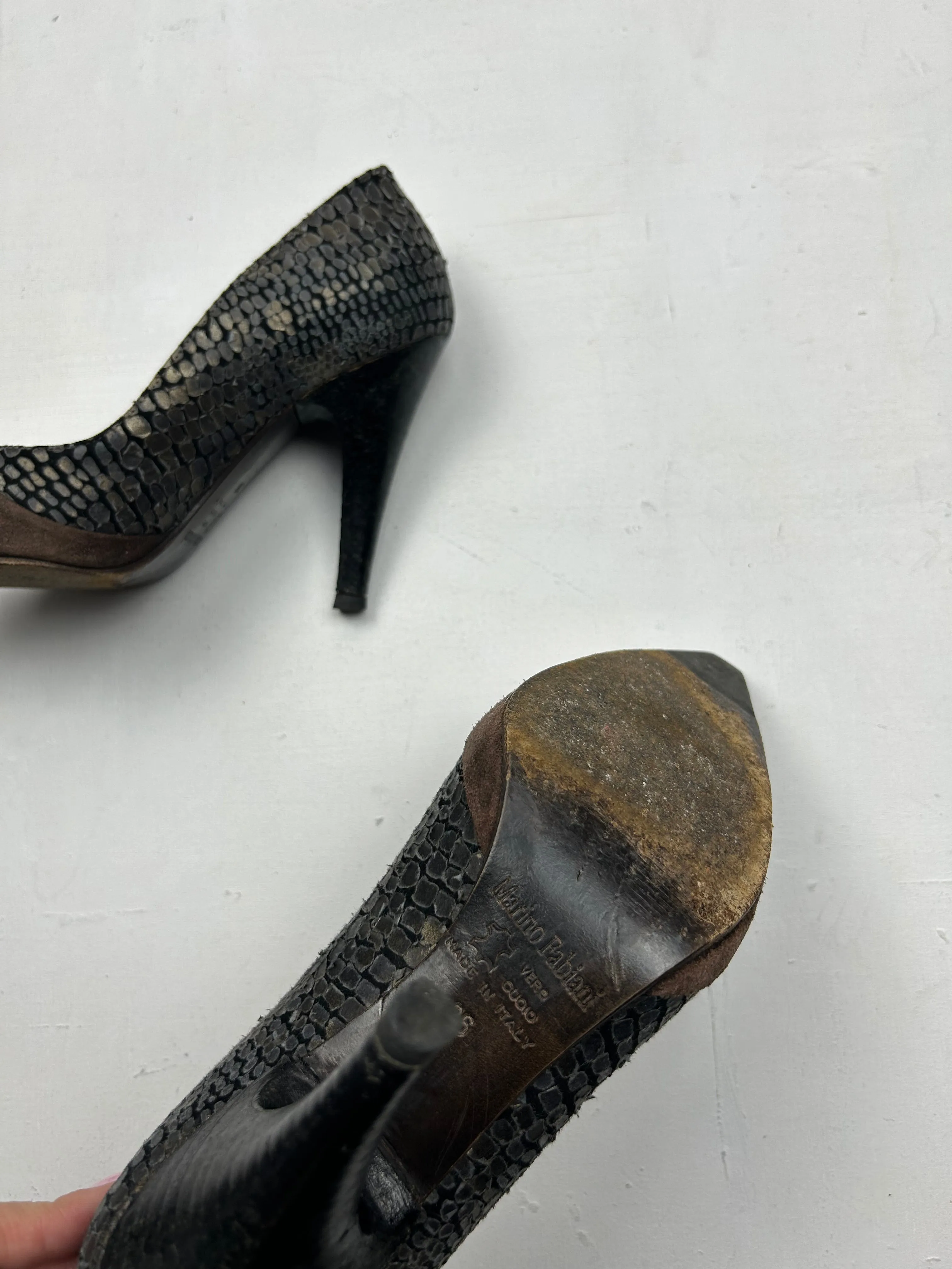 Set Brown croco kitten heels   medium crossbody handbag