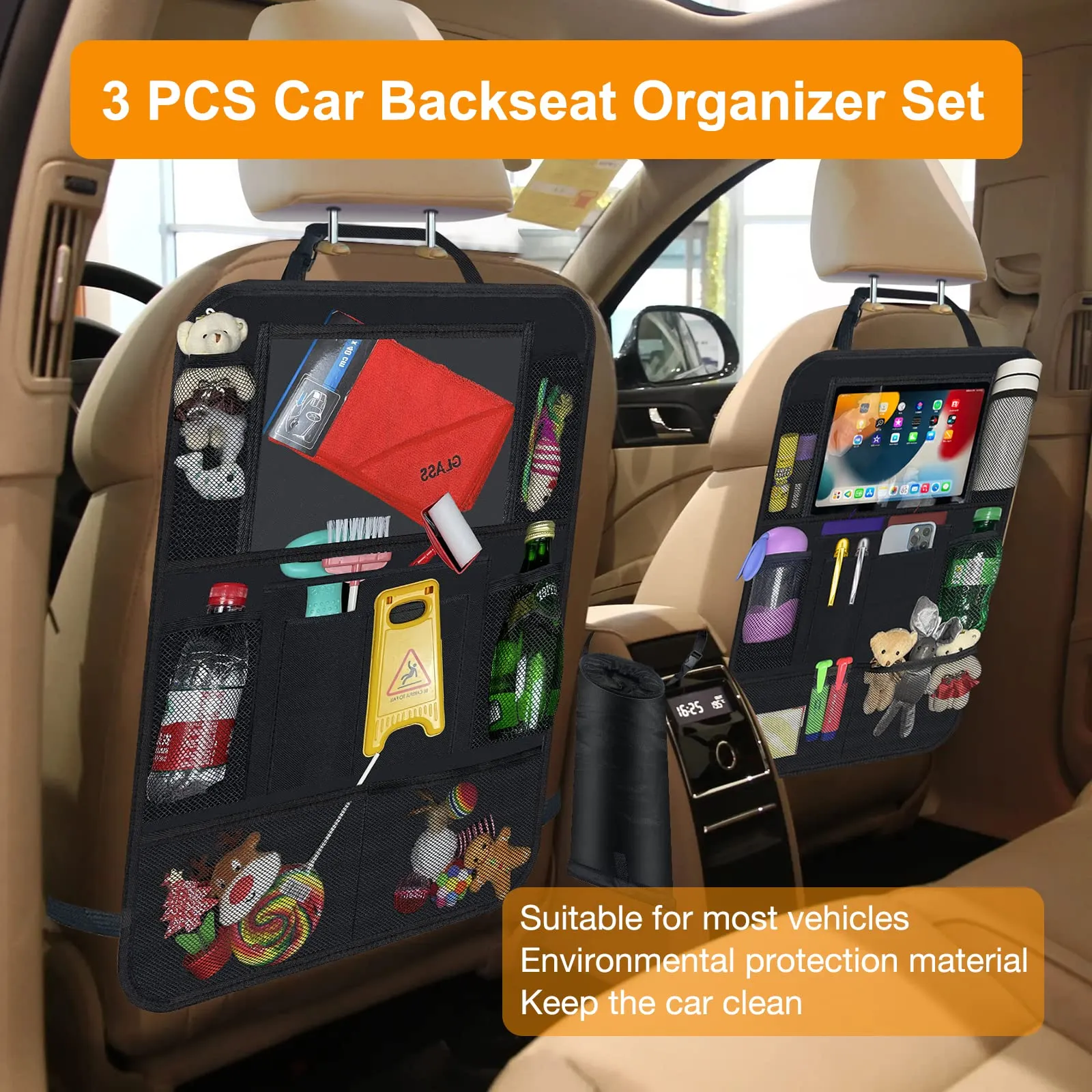 SETTECH Car Organizer Backseat,2PCS Durable Car Storage Organizer and Hanging Detachable Car Trash Bags. Car storage 9 Pockets Car Seat Travel Bag,Travel Car Seat,Car Accessories Interior for kids