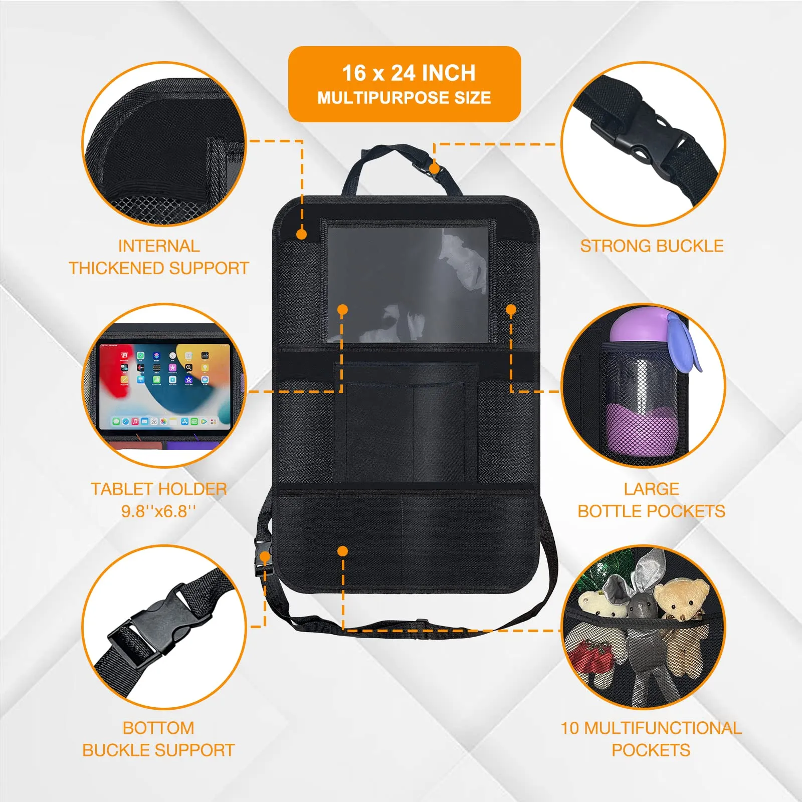 SETTECH Car Organizer Backseat,2PCS Durable Car Storage Organizer and Hanging Detachable Car Trash Bags. Car storage 9 Pockets Car Seat Travel Bag,Travel Car Seat,Car Accessories Interior for kids