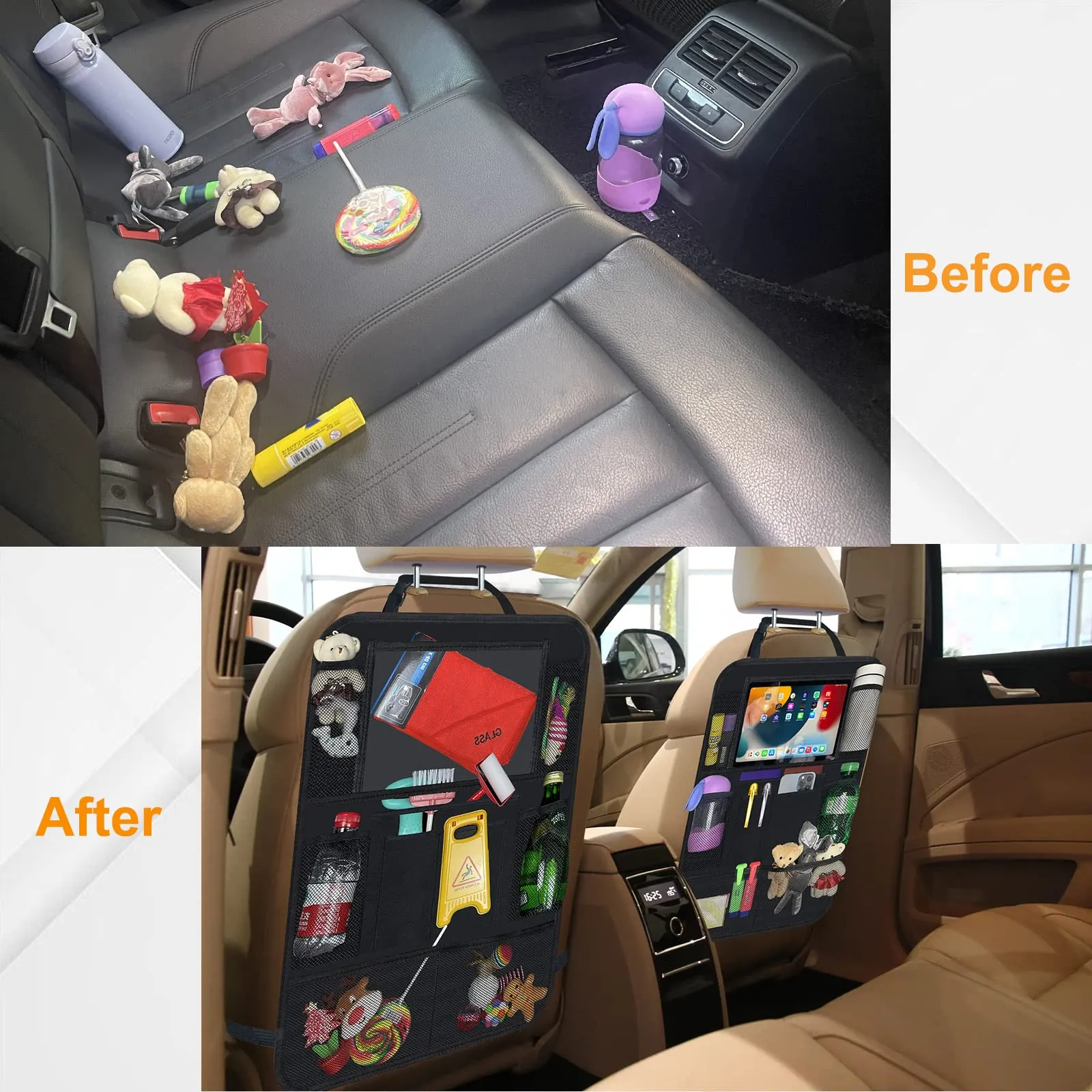 SETTECH Car Organizer Backseat,2PCS Durable Car Storage Organizer and Hanging Detachable Car Trash Bags. Car storage 9 Pockets Car Seat Travel Bag,Travel Car Seat,Car Accessories Interior for kids