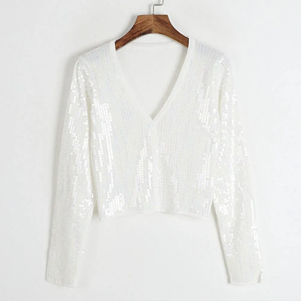 Solid Knitting Sweaters For Women Round Neck Long Sleeve Patchwork Sequins Autumn Sweater Female Fashion Clothing