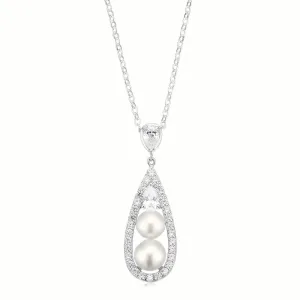 Sterling Silver  Button 6.5-7 mm White Fresh Water Pearl Cubic Zirconia Pendant