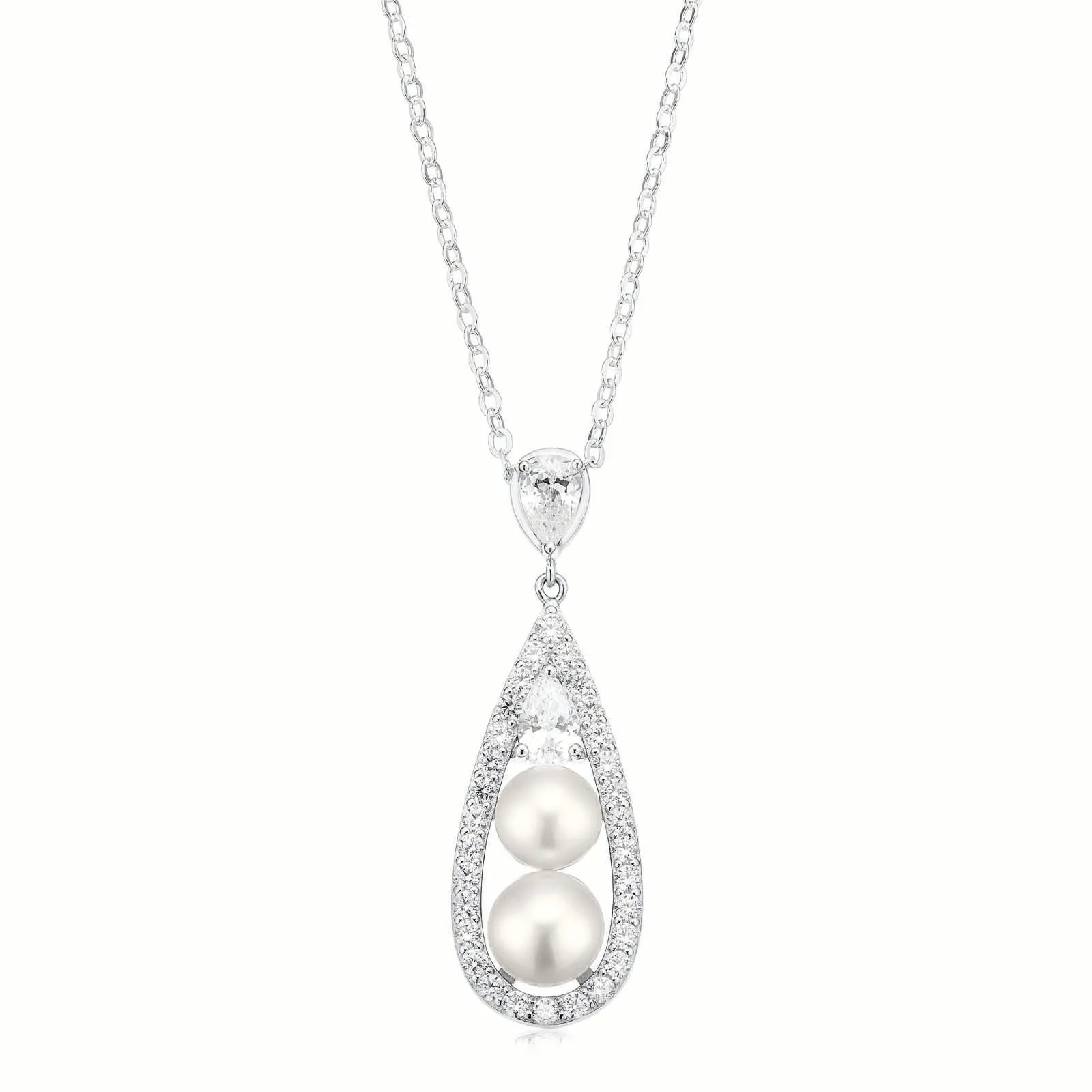 Sterling Silver  Button 6.5-7 mm White Fresh Water Pearl Cubic Zirconia Pendant