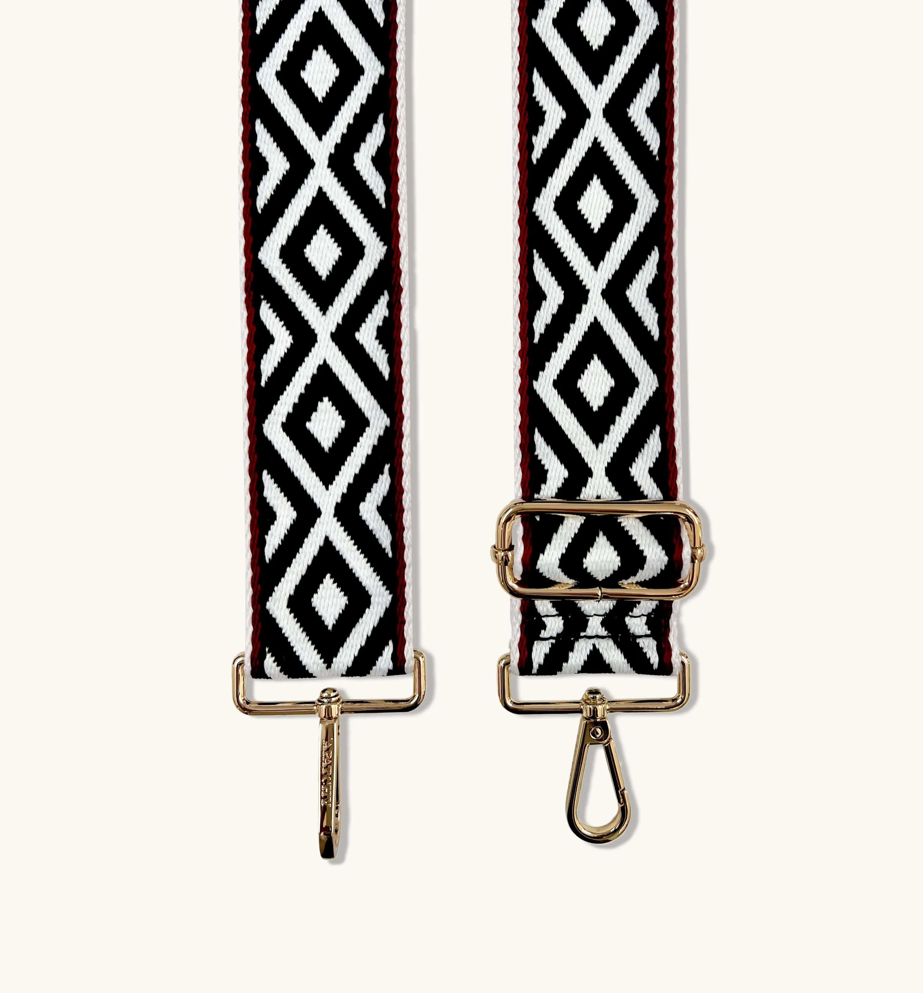 The Tassel White Leather Crossbody Bag With Black & Red Aztec Strap