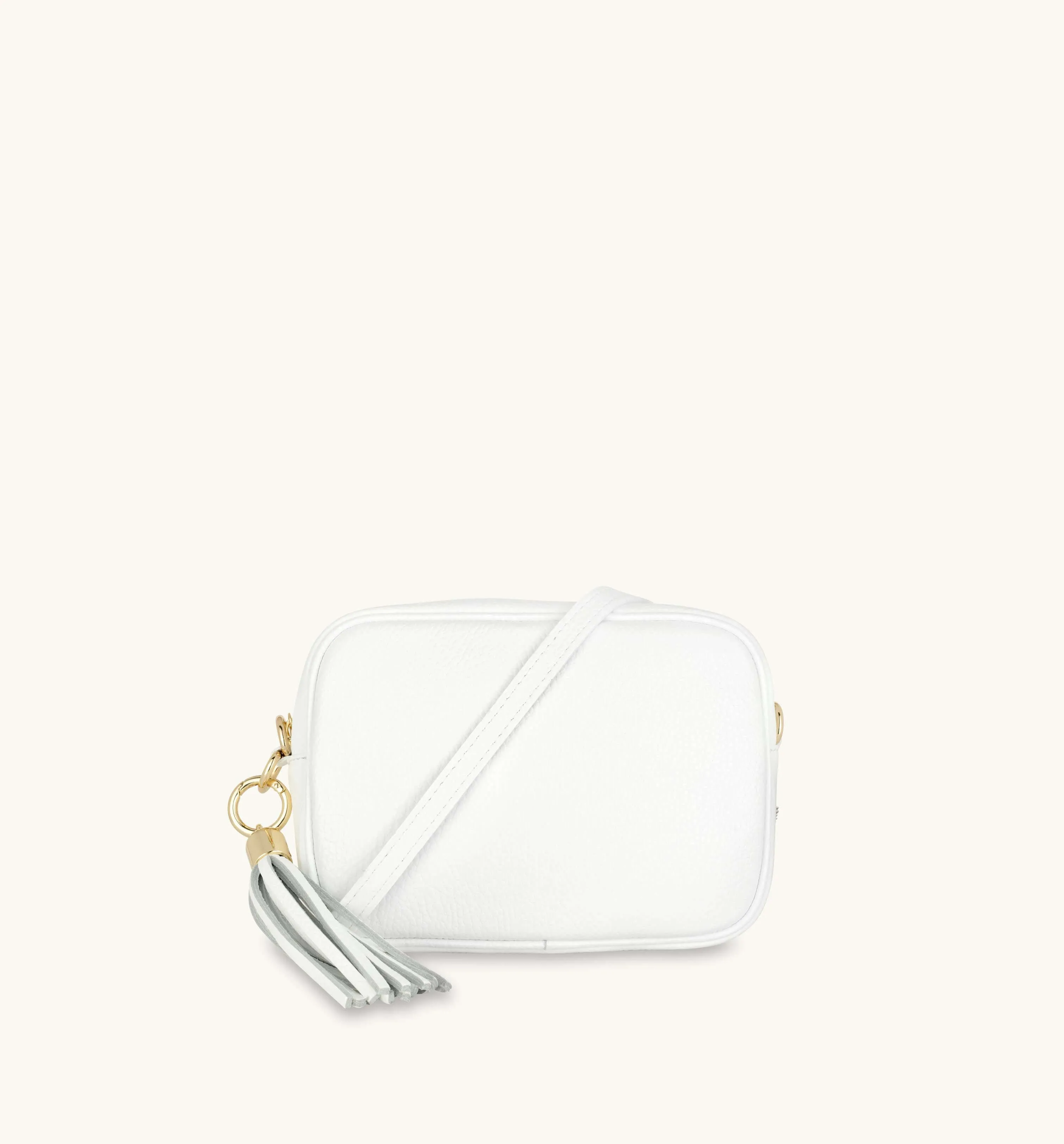 The Tassel White Leather Crossbody Bag With Black & Red Aztec Strap