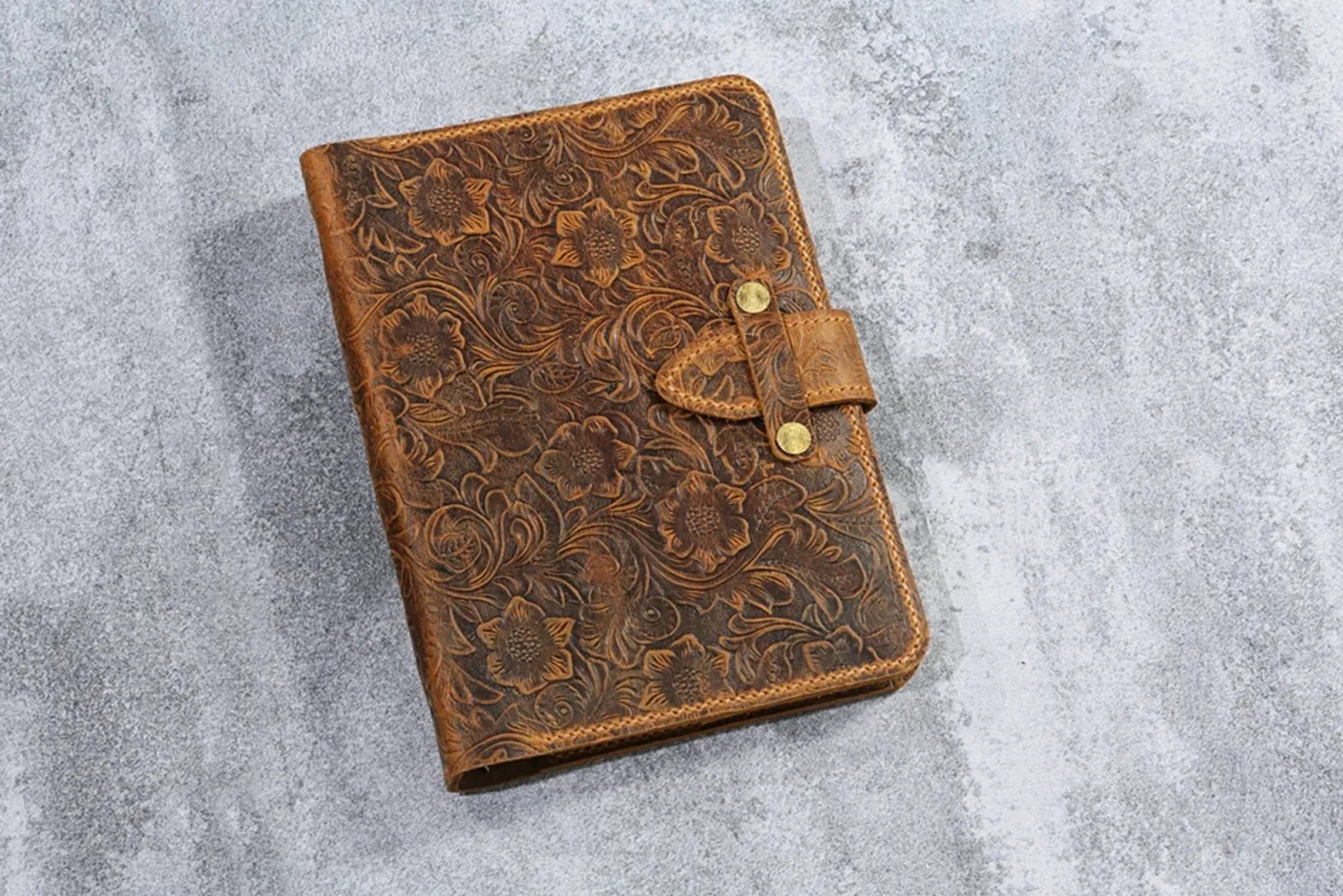 Tooled leather A5 6 ring binder planner , real leather refillable journal