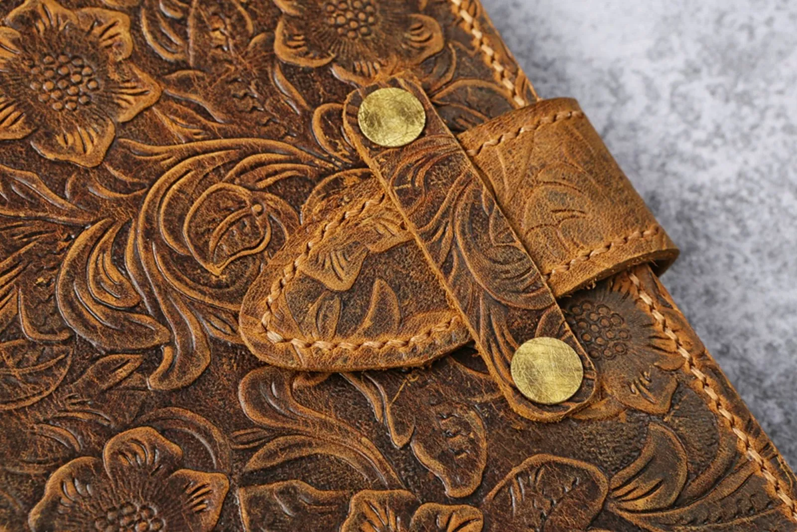 Tooled leather A5 6 ring binder planner , real leather refillable journal