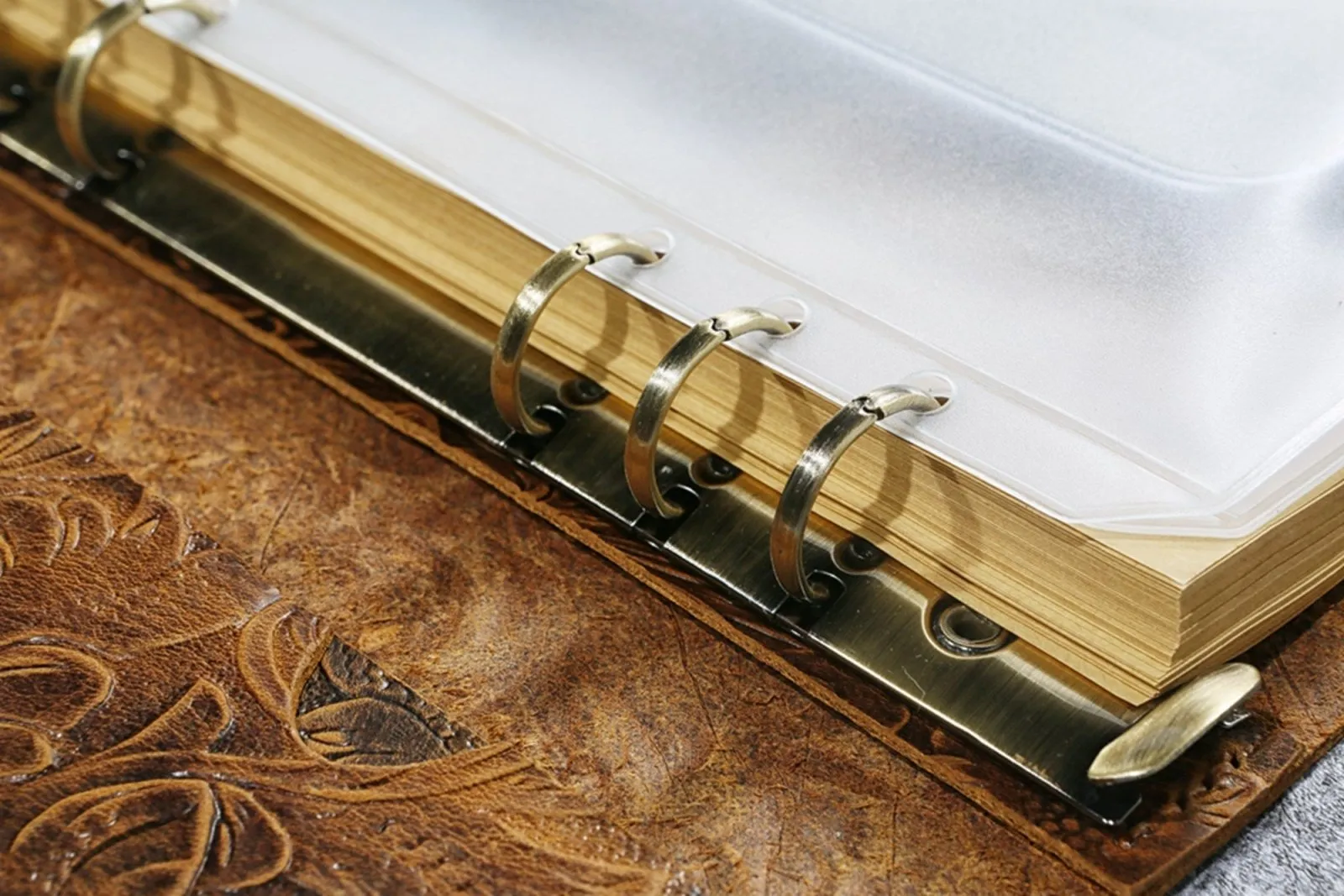 Tooled leather A5 6 ring binder planner , real leather refillable journal