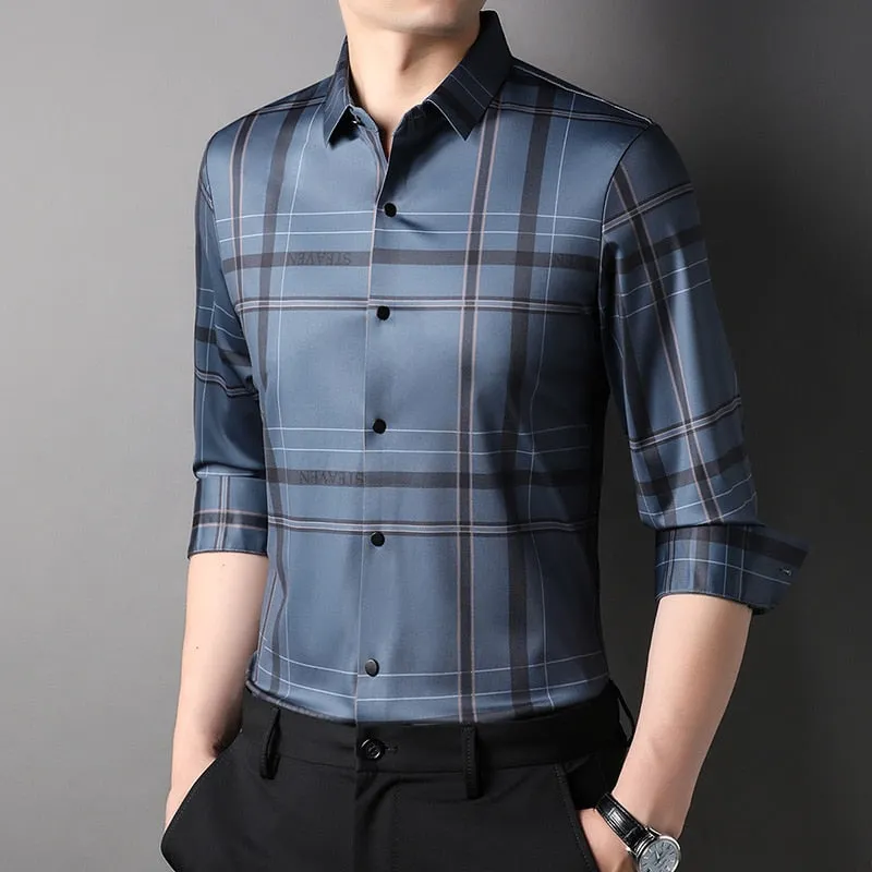Top Grade Luxury New Slim Fit Designer Striped Classic Shirts For Men Brand Fashion Shirt Long Sleeve Casual Mens Clothes