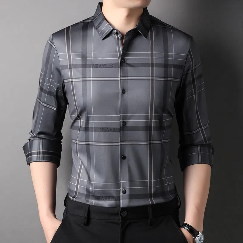 Top Grade Luxury New Slim Fit Designer Striped Classic Shirts For Men Brand Fashion Shirt Long Sleeve Casual Mens Clothes