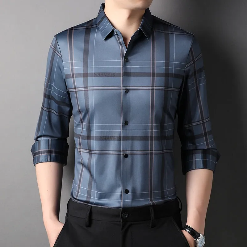 Top Grade Luxury New Slim Fit Designer Striped Classic Shirts For Men Brand Fashion Shirt Long Sleeve Casual Mens Clothes