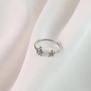 Turtle & Friend | Adjustable Gold Plated Stainless Silver Ring